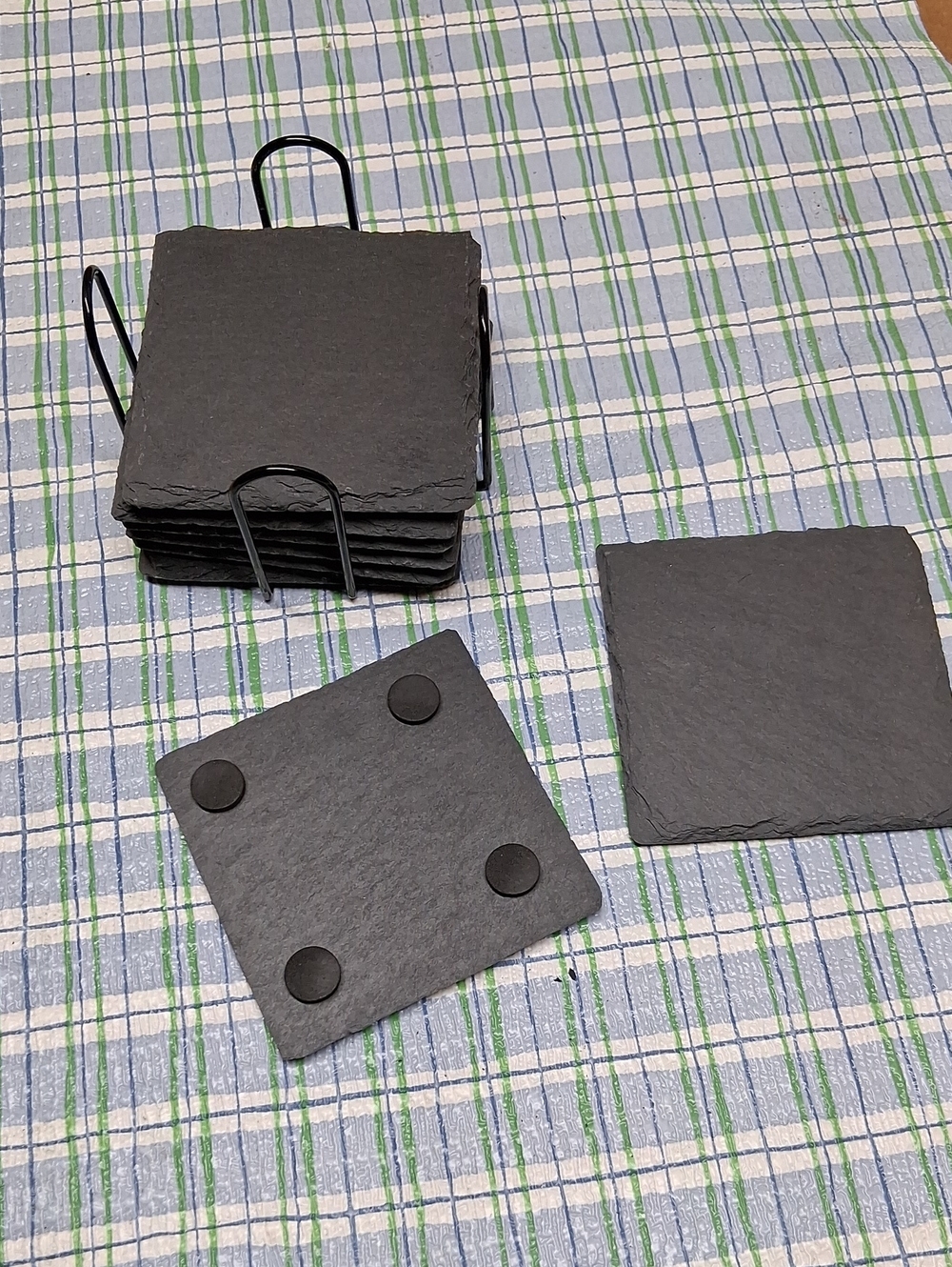 Slate Square Coasters with Holder - Charcoal Black
